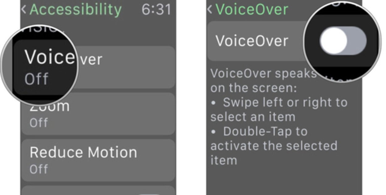 Configurar VoiceOver Apple Watch.