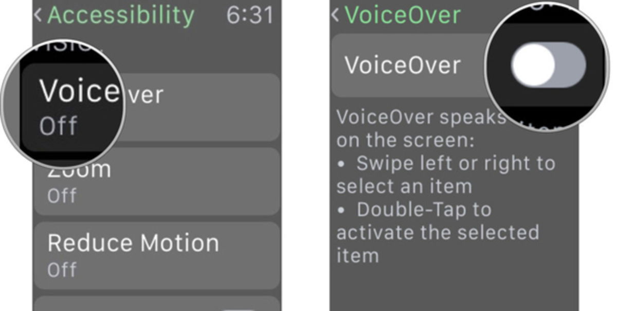 Как выключить voice over на apple watch