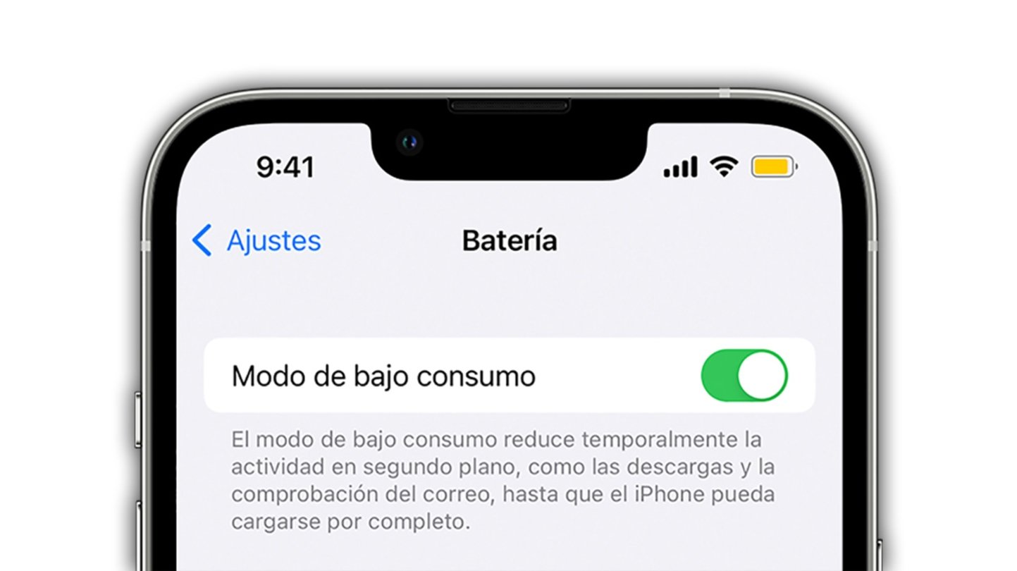 iPhone con el Modo bajo consumo activado