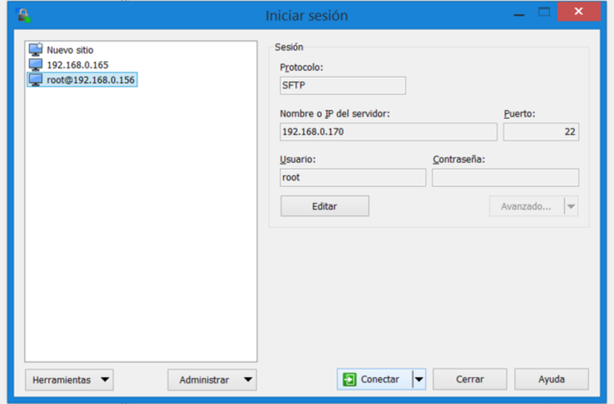 Configuracion WinSCP