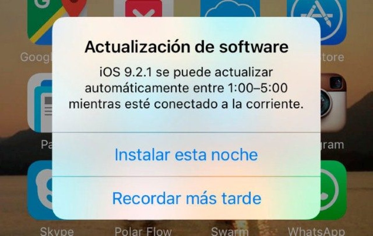 Mensaje de actualización de iOS