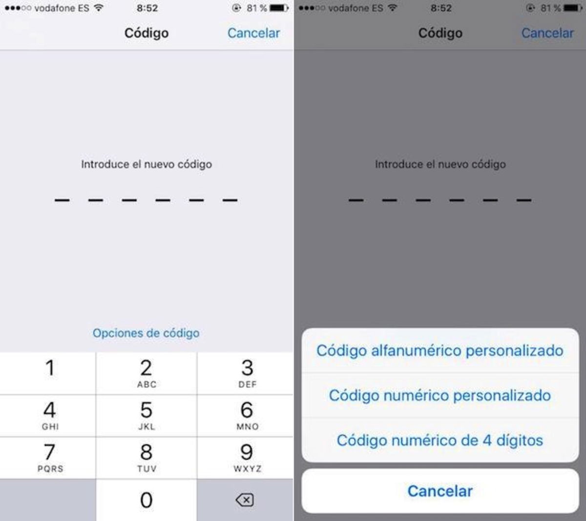 Código alfanumérico iOS