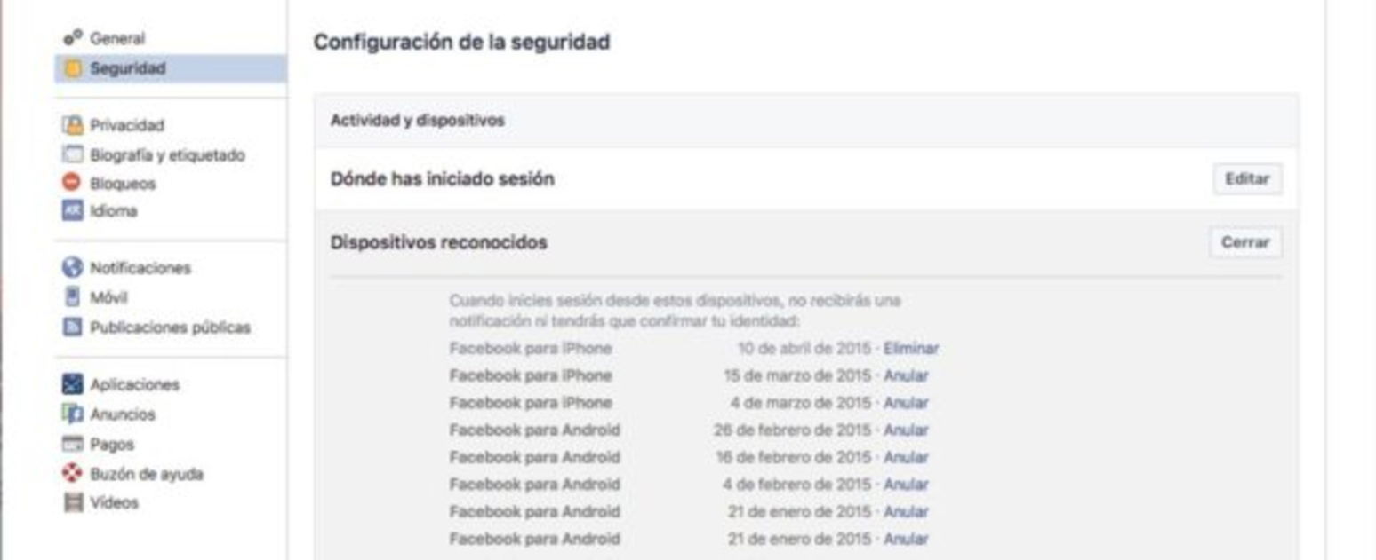 Facebook seguridad en dispositivos