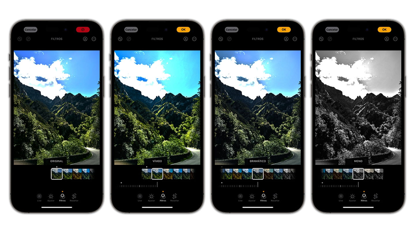 Capturas de pantalla de los filtros de la cámara del iPhone