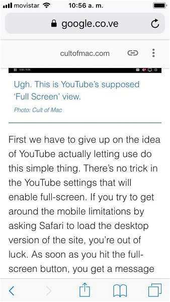 Cómo reproducir vídeos de YouTube en pantalla completa en Safari