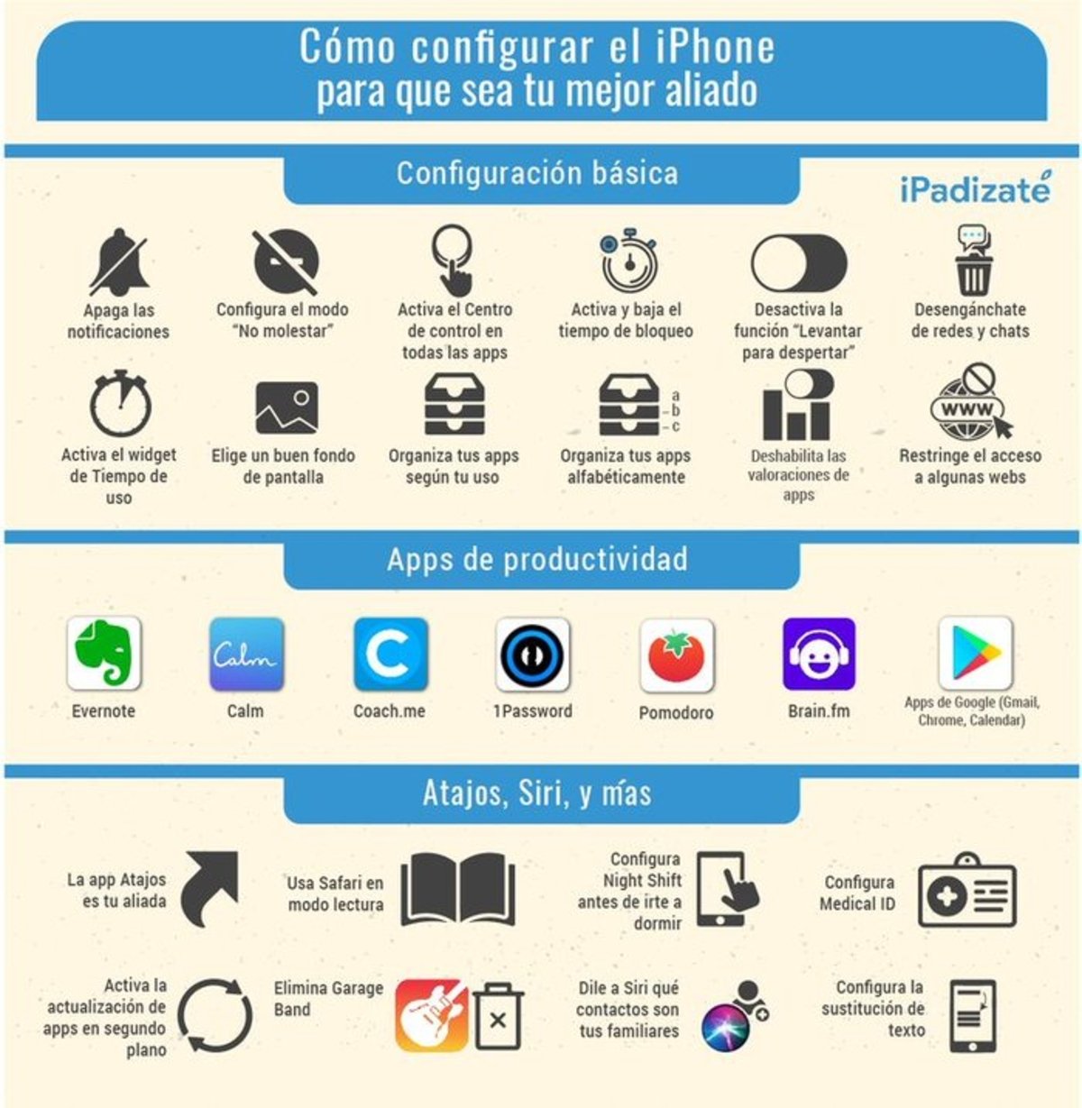 Cómo configurar el iPhone para mejorar la productividad: infografía de iPadizate