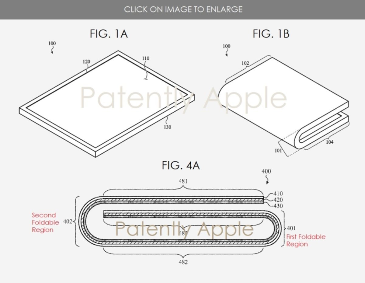 Una nueva patente muestra un iPhone plegable que se dobla hasta dos veces