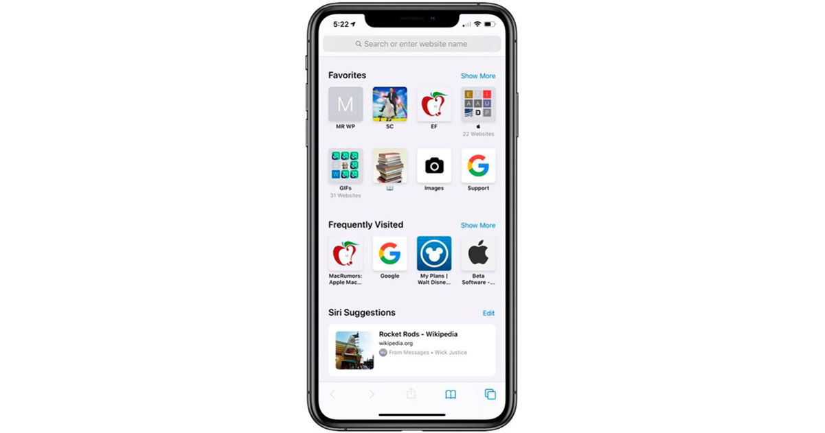 pantalla inicio safari iOS 13