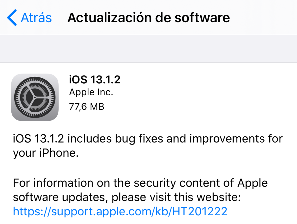 Actualización iOS 13.1.2