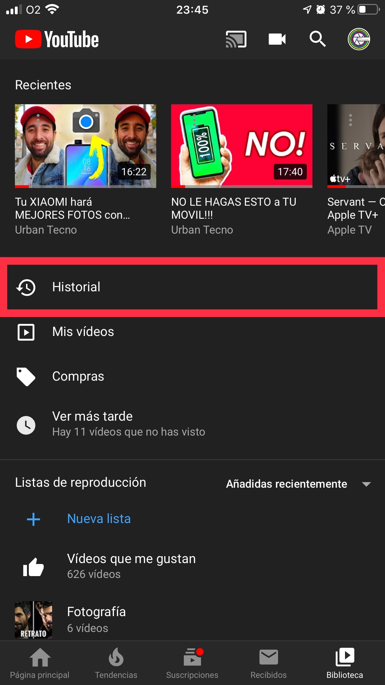 Historial YouTube