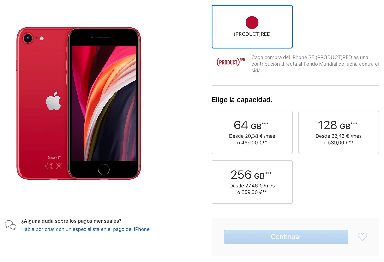Precios del iPhone SE en la página oficial de Apple