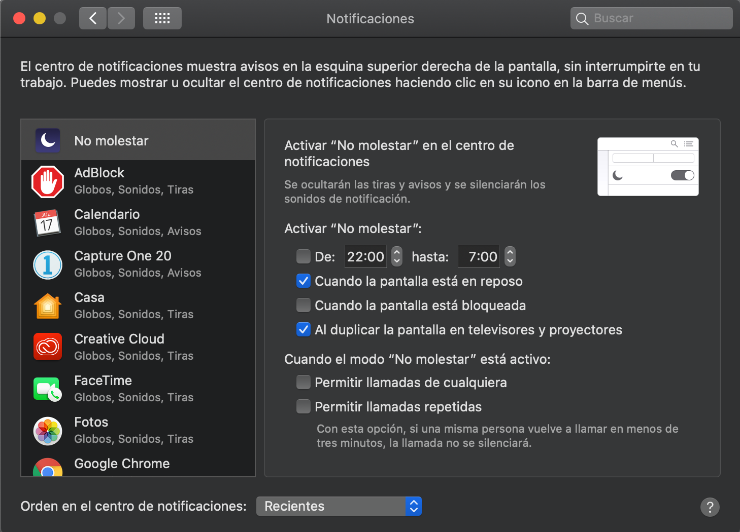 No molestar macOS