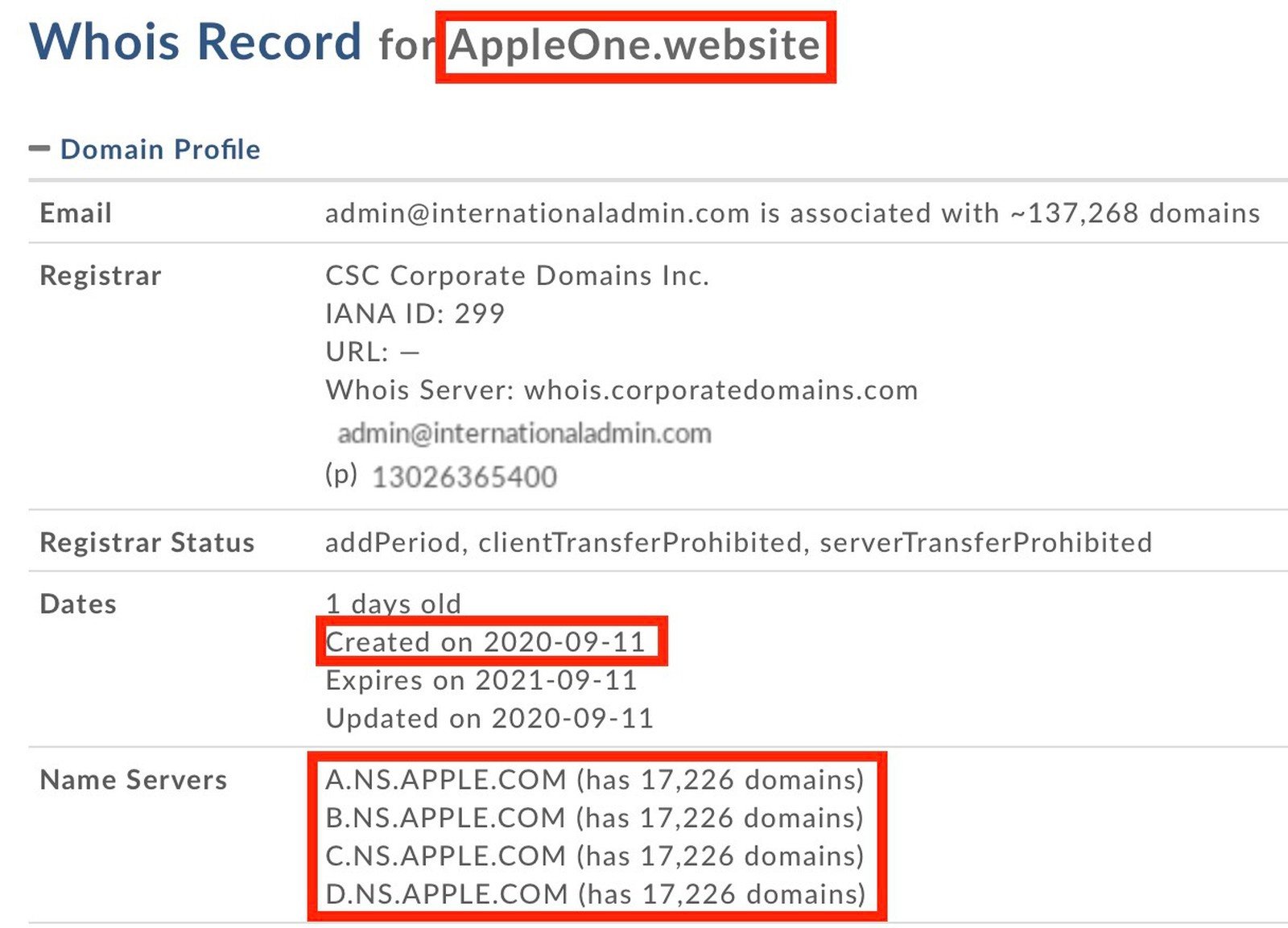 Apple One domain registers