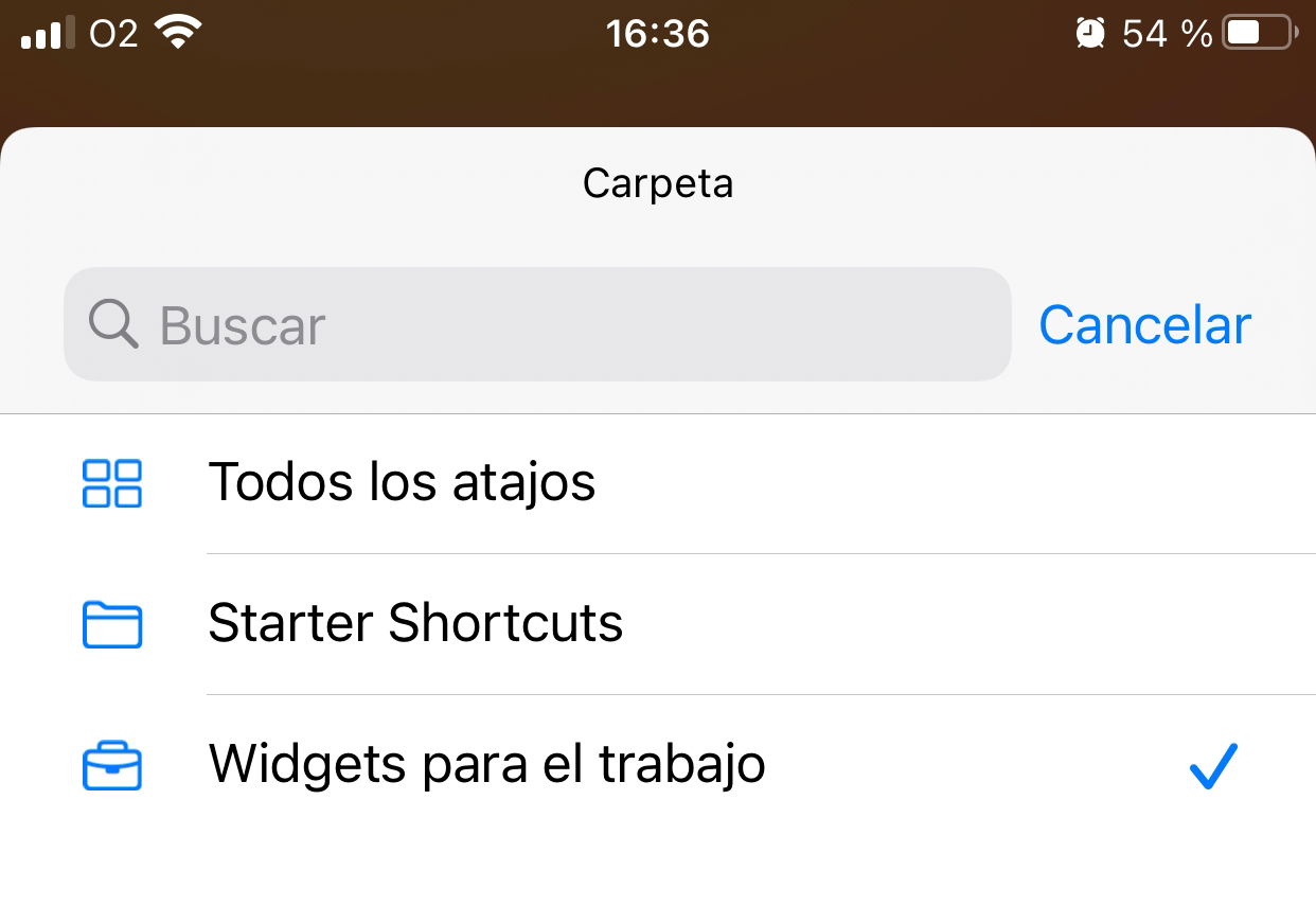 Selección carpeta widget