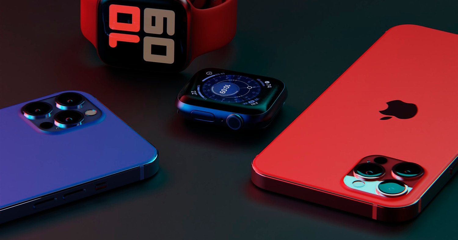 concept iPhone 12 azul y rojo