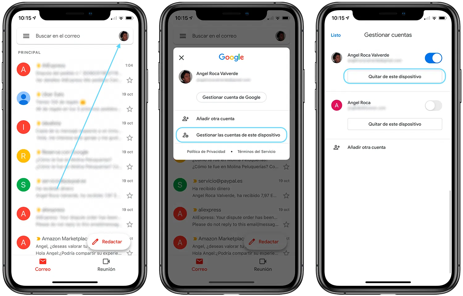 Eliminar cuenta de la app gmail