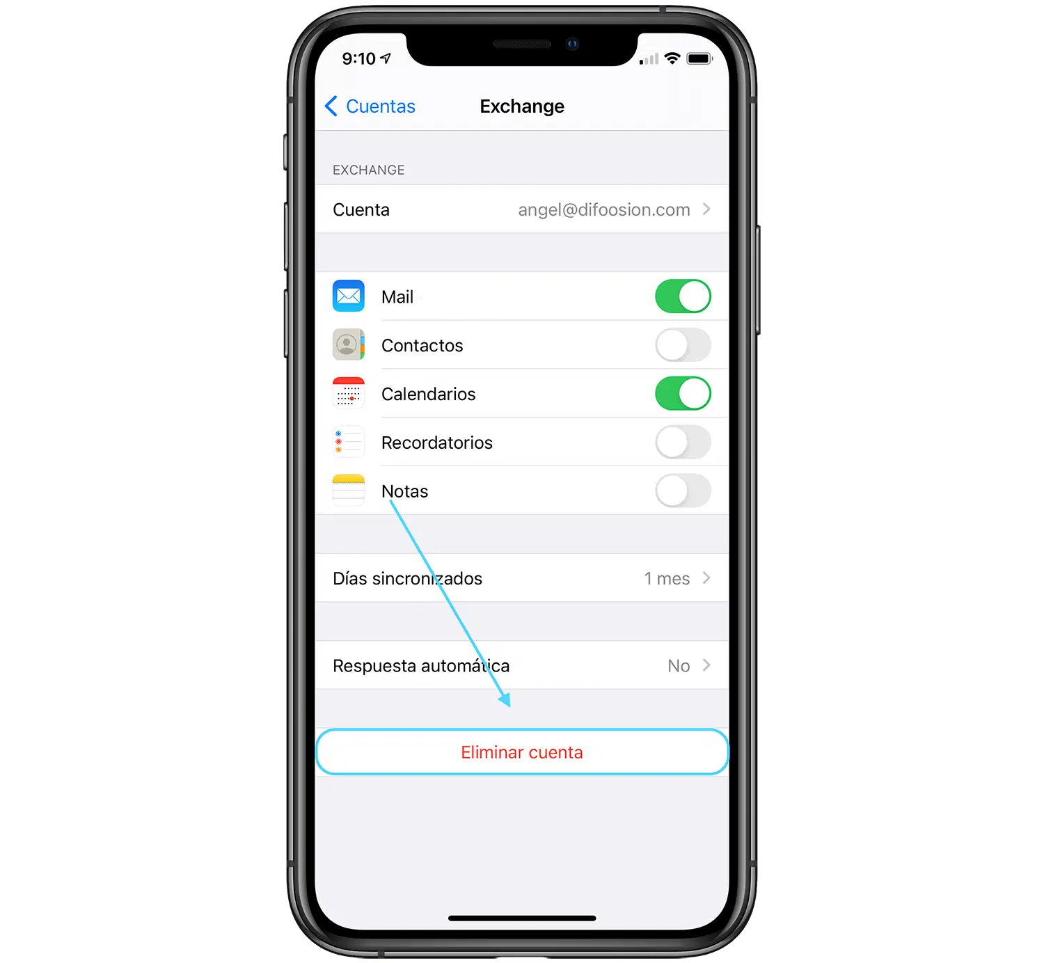 Delete mail account in iOS