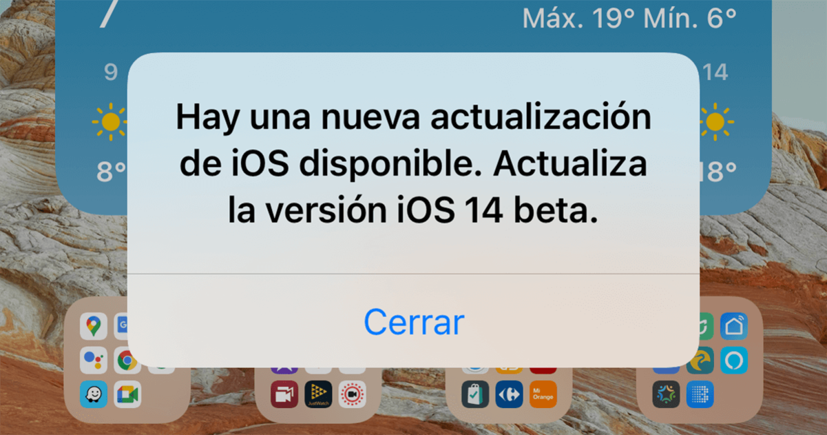 Hi ha una nova actualització d’iOS disponible. Actualitza la versió iOS 14 beta.