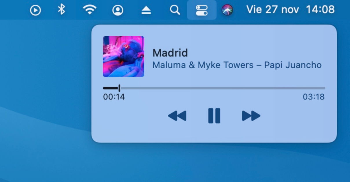 mini reproductor centro de control macOS