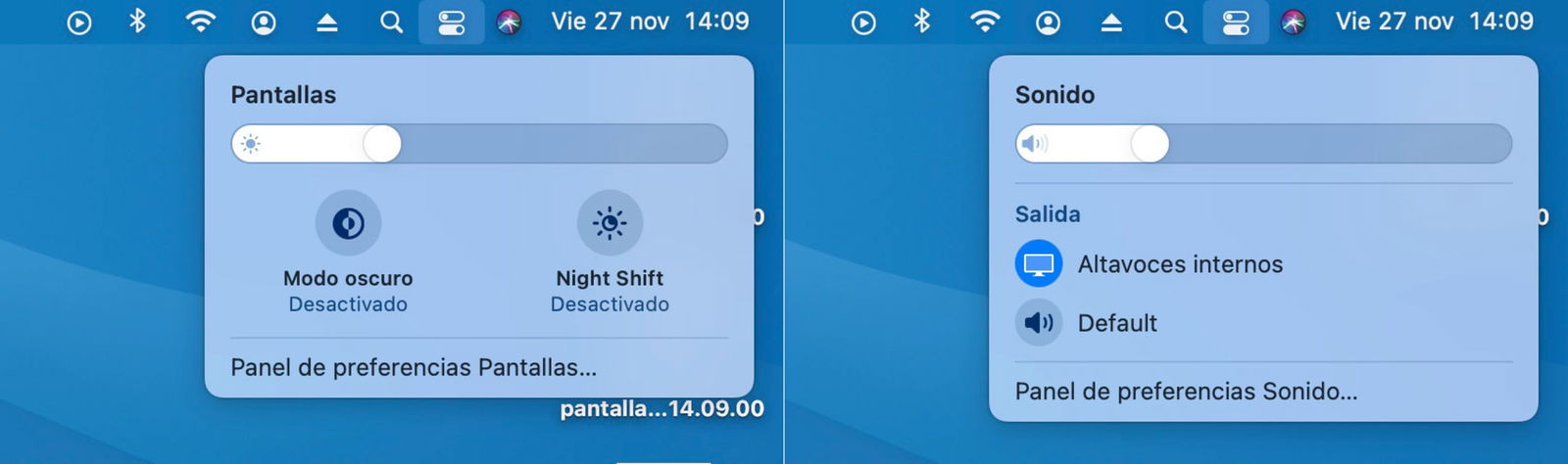 sonido y pantallas centro de control macOS