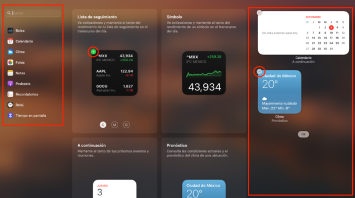 Usar widgets en Mac