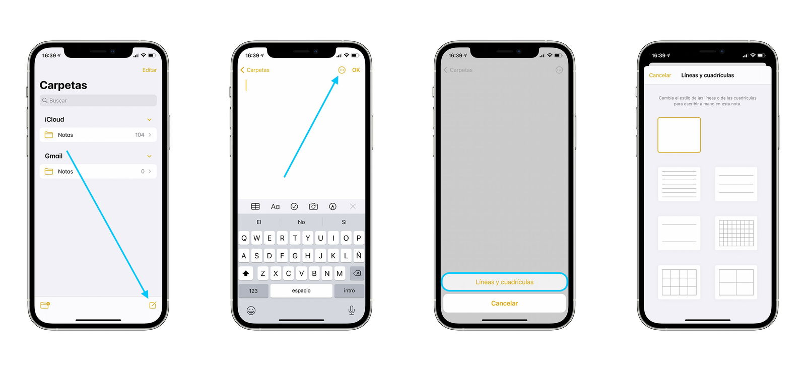 estilo hojas notas iOS