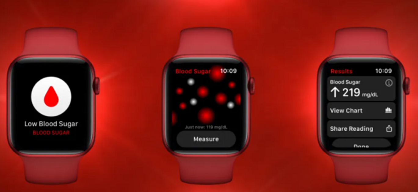 Concepto de app para medir azúcar en sangre en Apple Watch