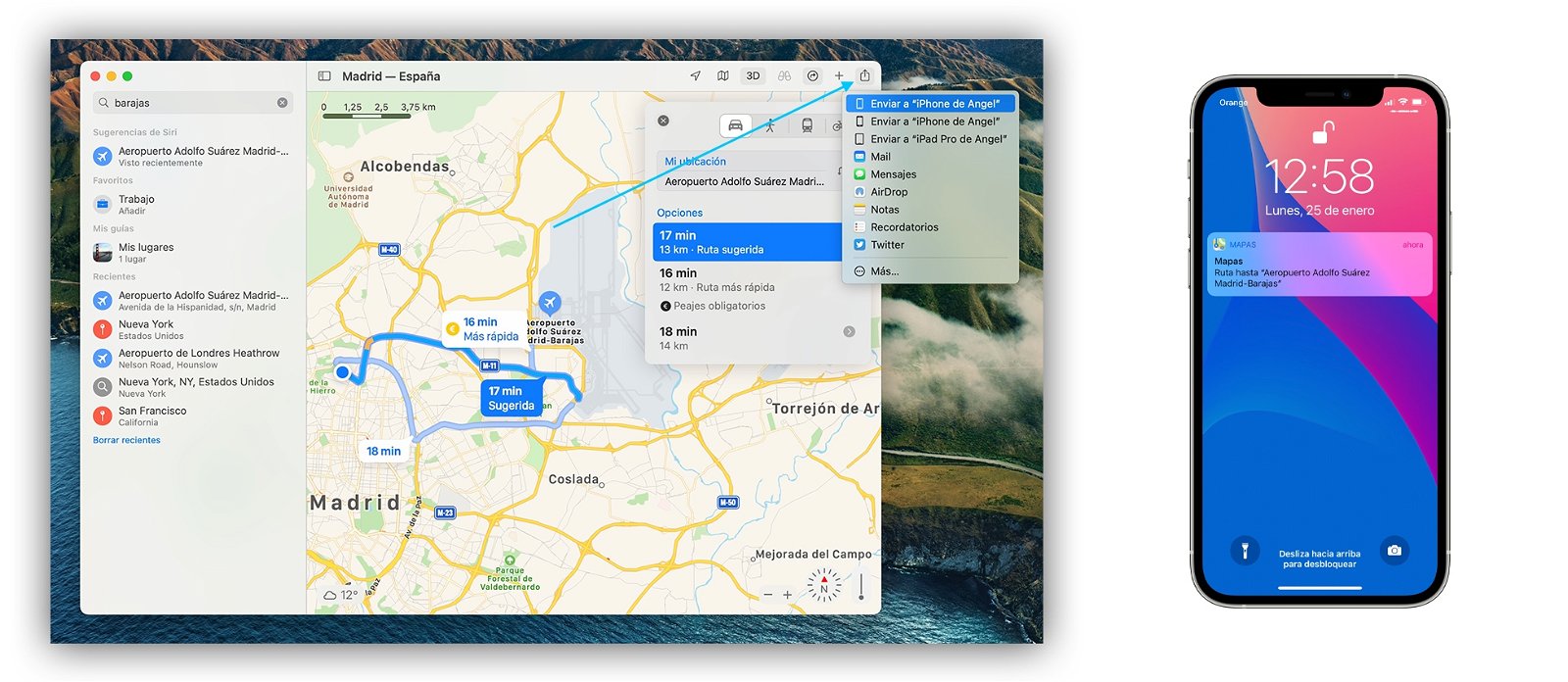 enviar rutas apple maps a iphone