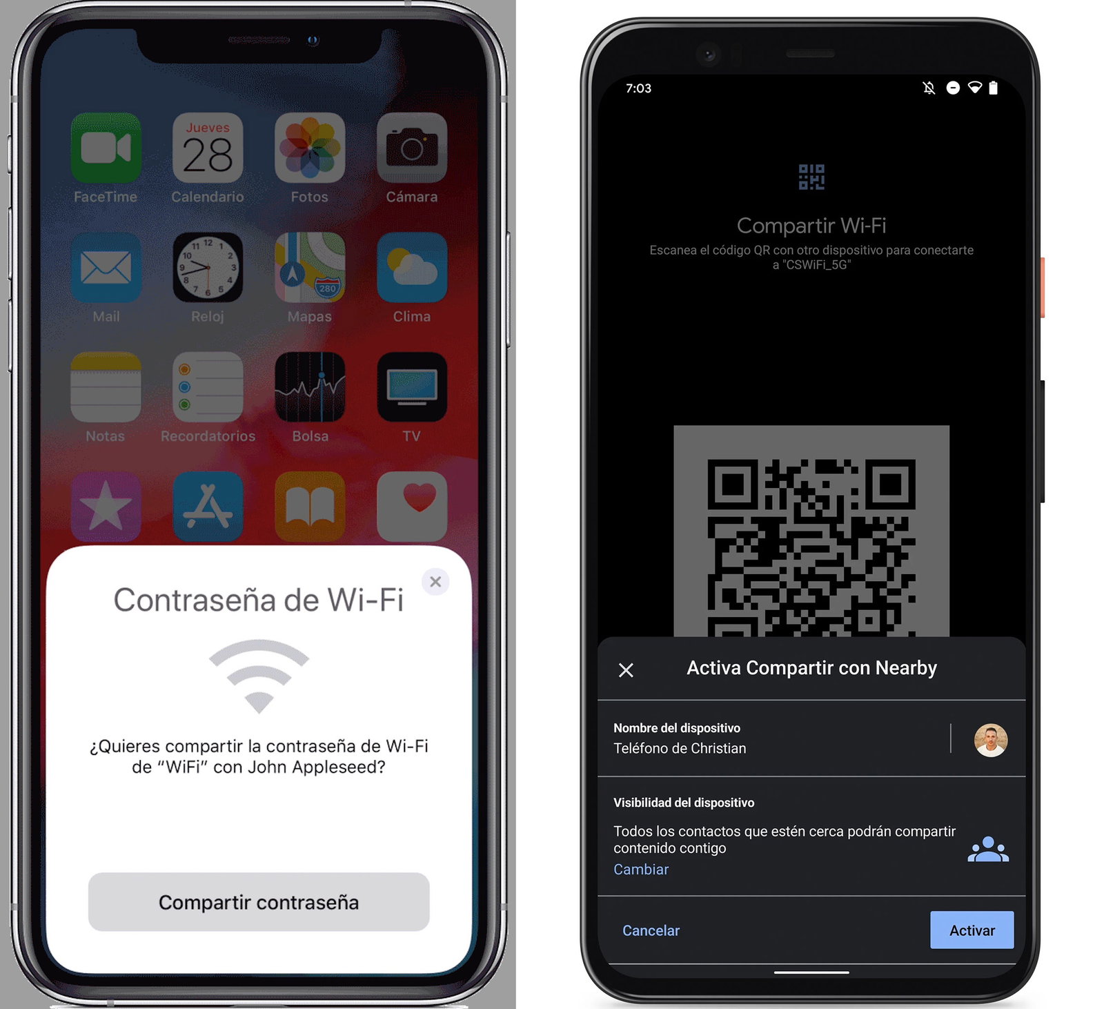 compartir contraseña wifi ios y androdi 12