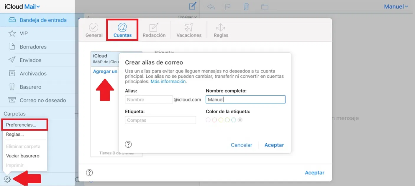 pasos para crear alias de tu correo en iCloud