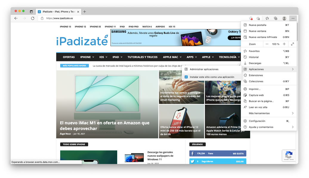 Anclar sitio web al Dock del Mac utilizando Microsoft Edge