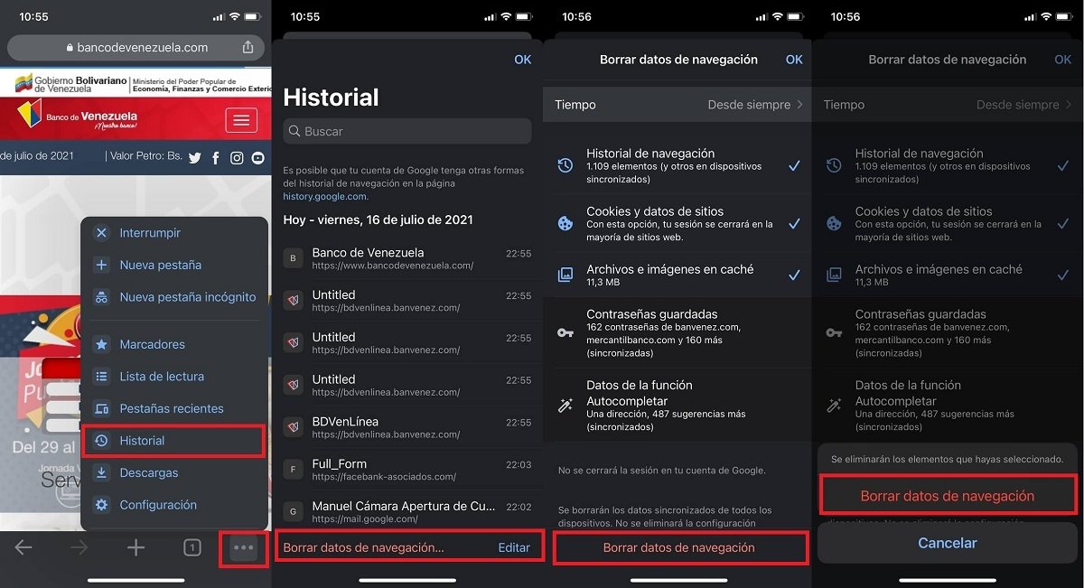 Como borrar el historial de navegacion en el iPhone y el iPad Chrome