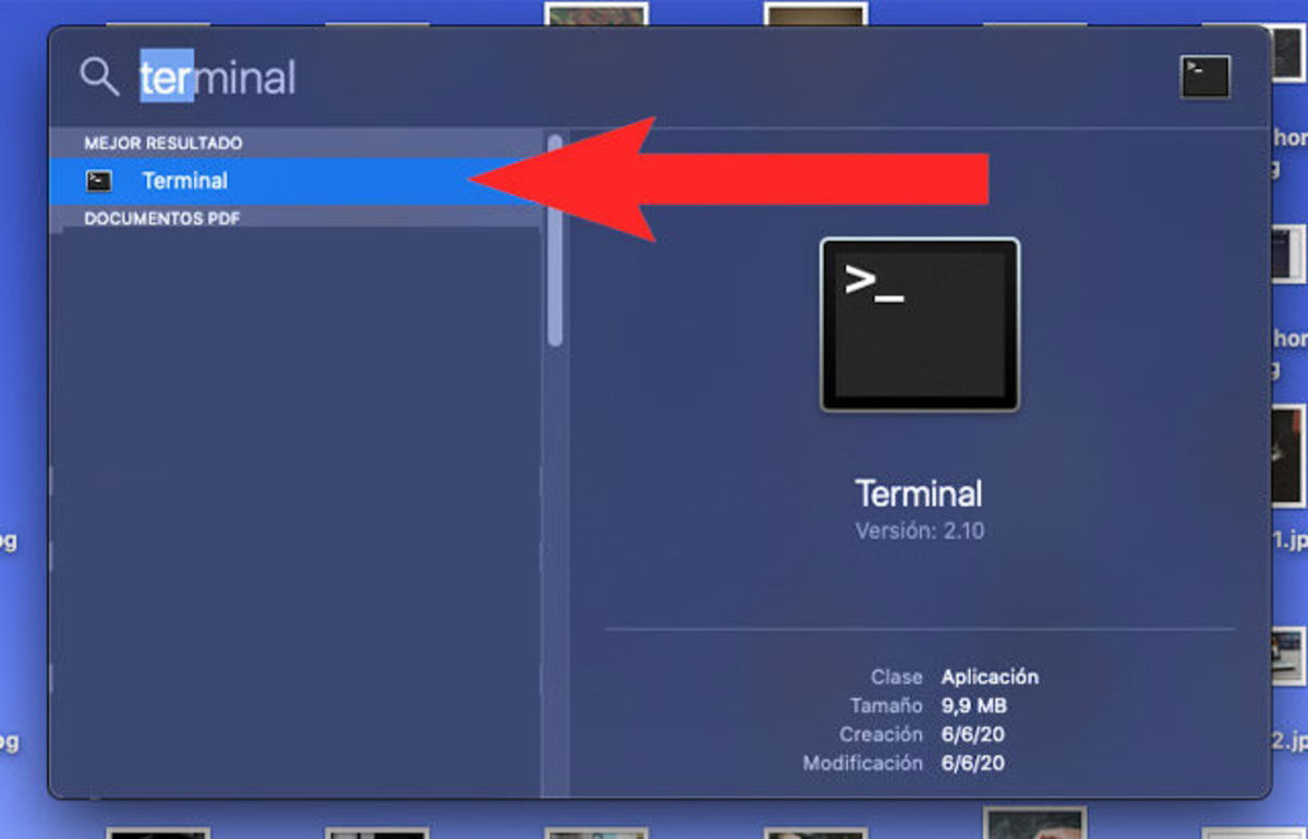 Terminal en la pantalla de Mac