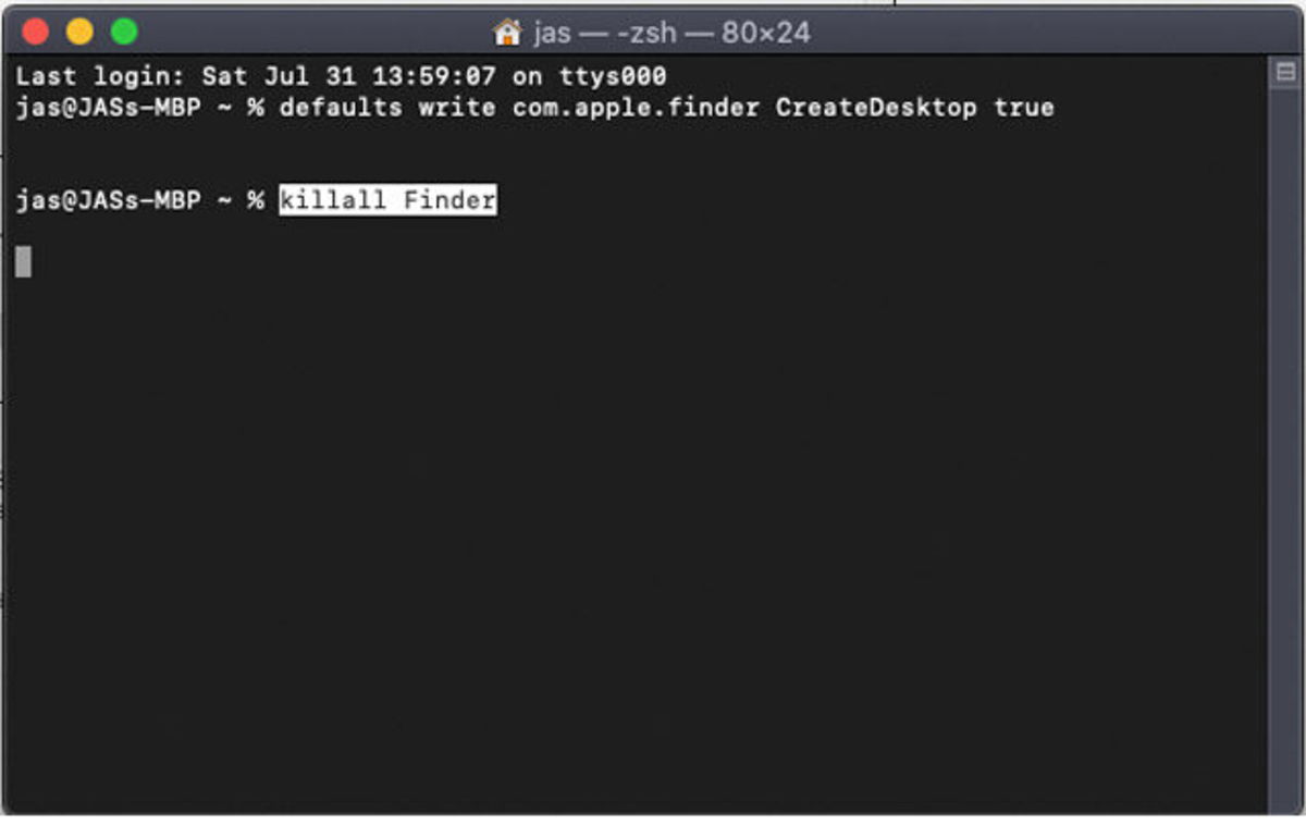 Termina con comando en Mac