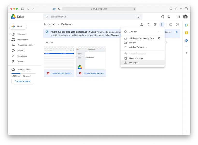 Descargar archivos de Google Drive desde el navegador