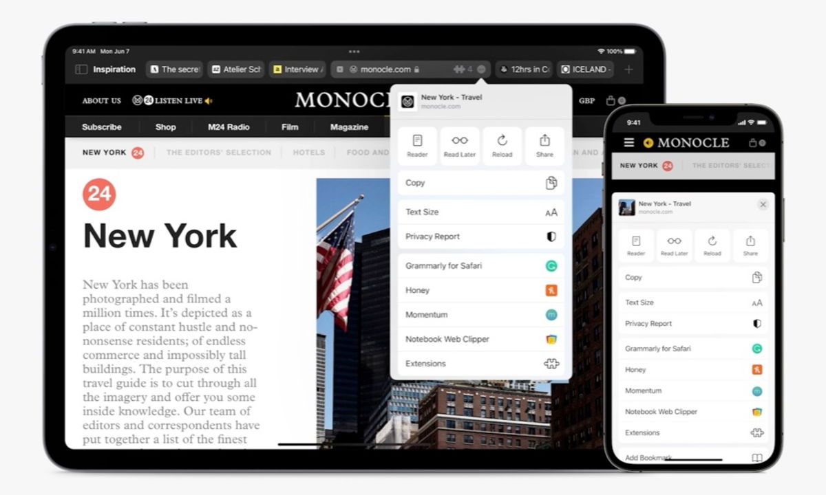 Extensiones en iPad y iPhone Safari 15