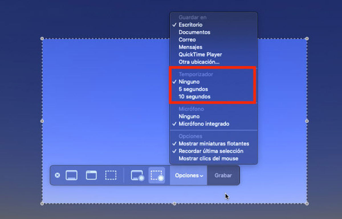 Opciones para grabar la pantalla del Mac