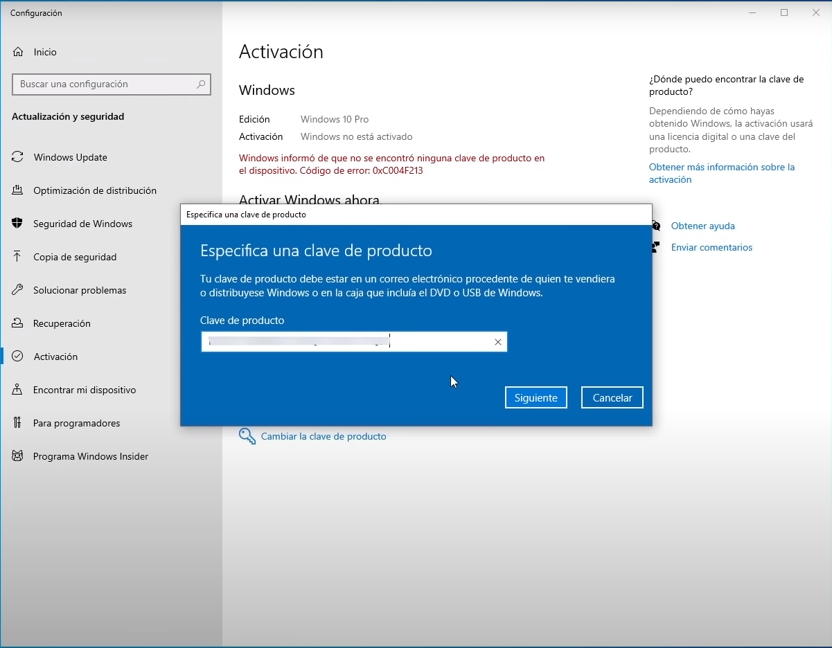 Activación Windows 10 Pro OEM 