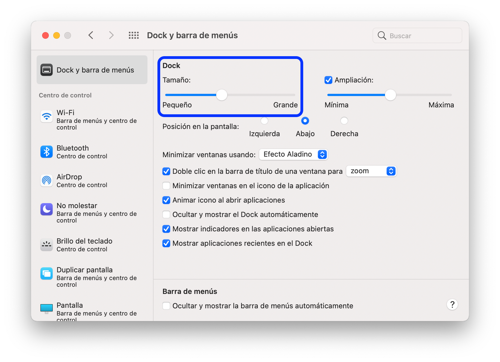 Hacer el dock del Mac más pequeño