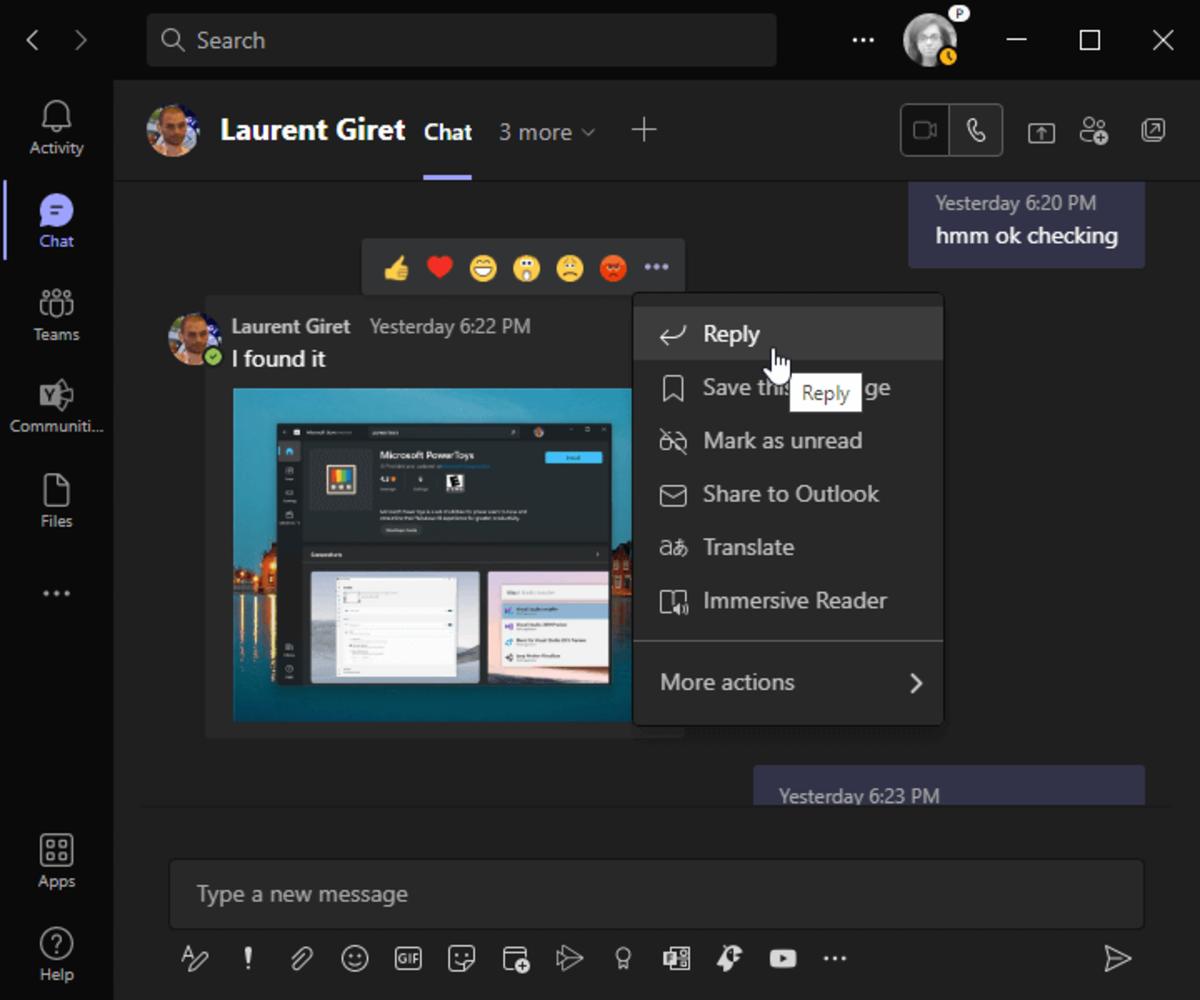 Respuestas citadas en Microsoft Teams