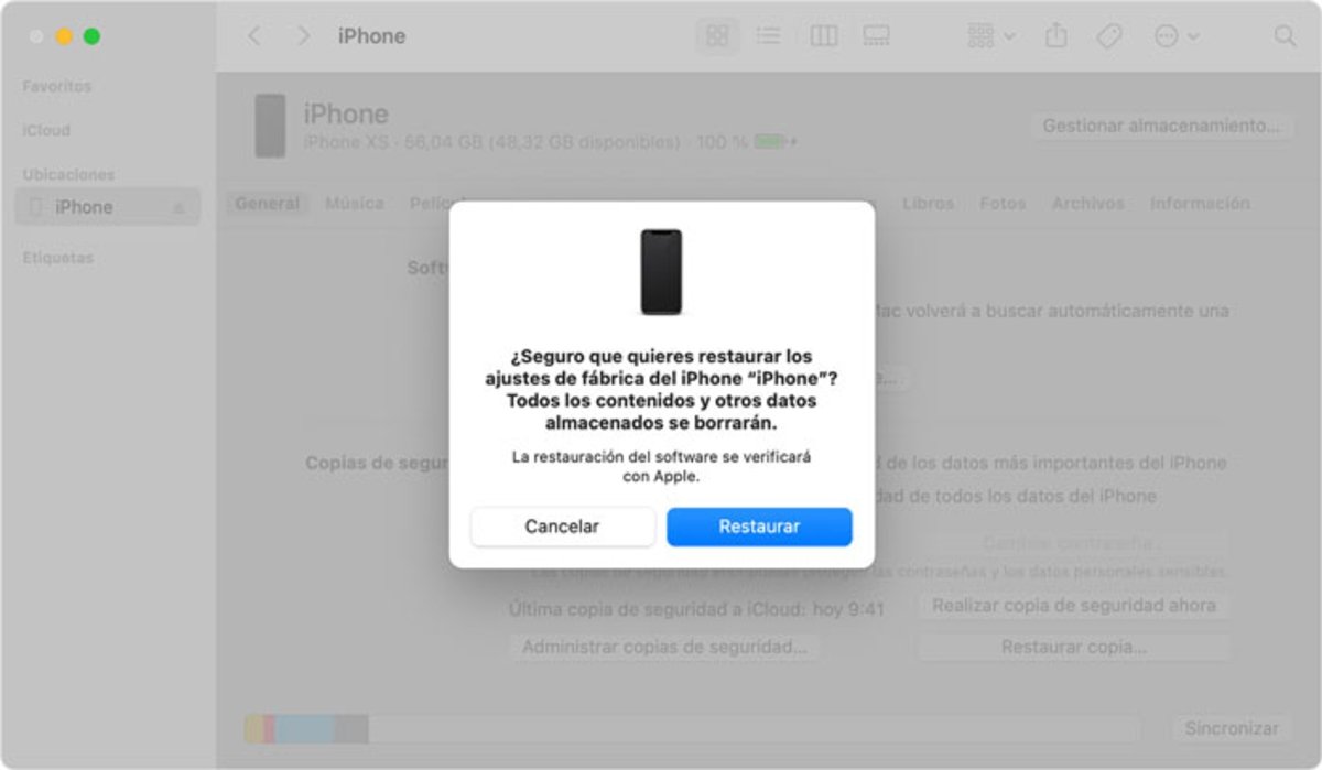 Restaurar iPhone en Mac o Windows