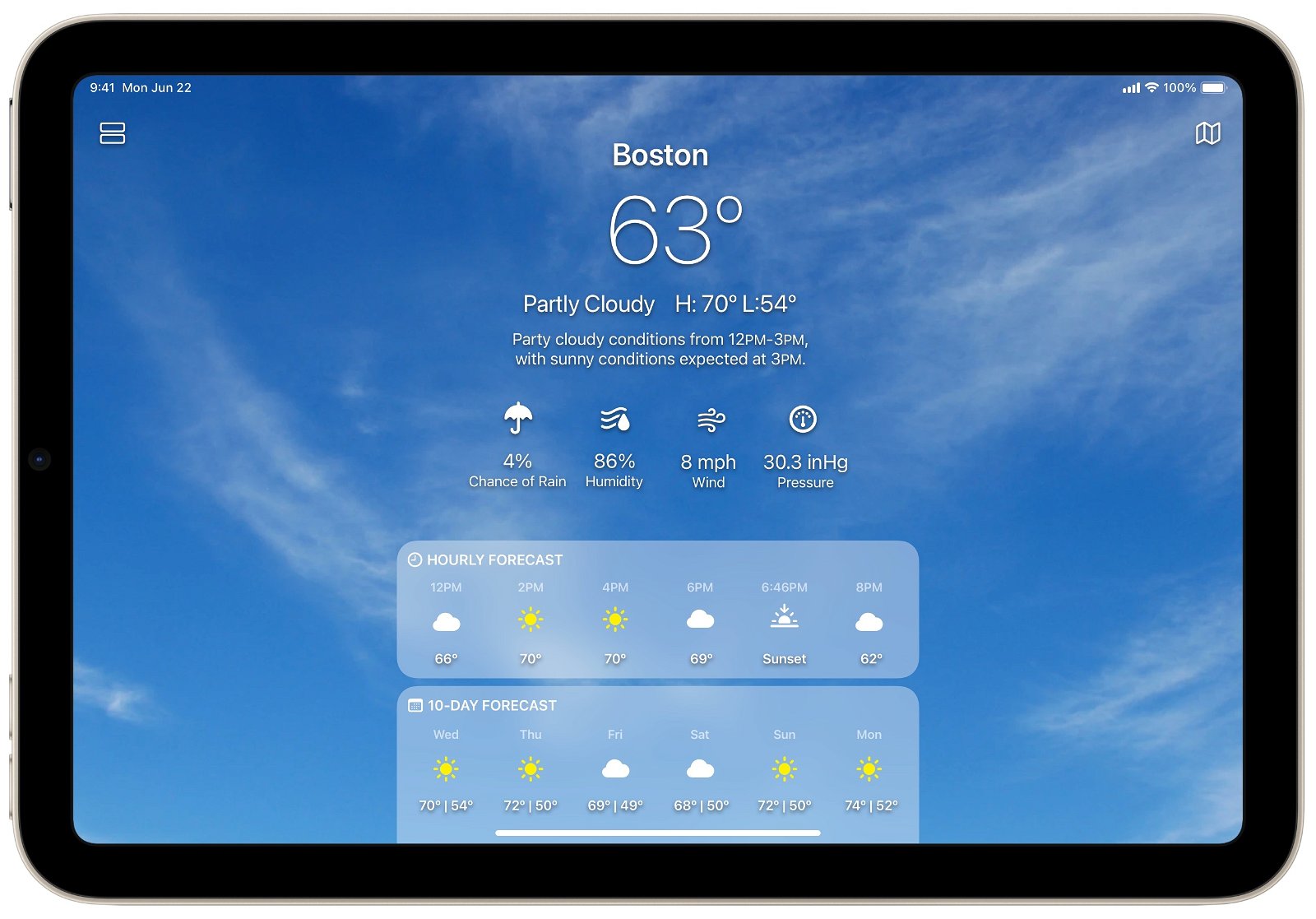 Concepto app tiempo iPad