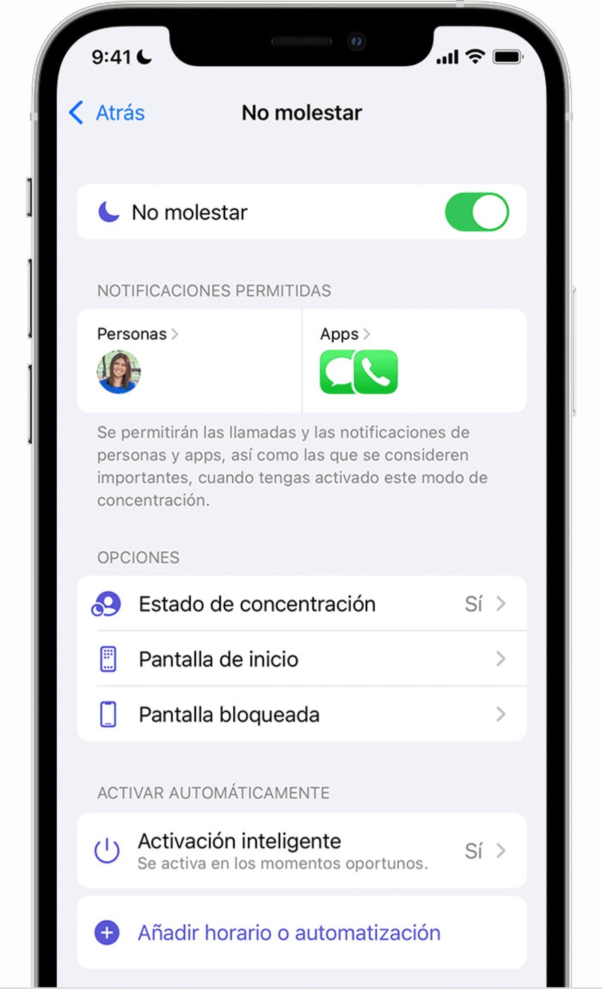 Apps permitidas modo concentración iOS 15