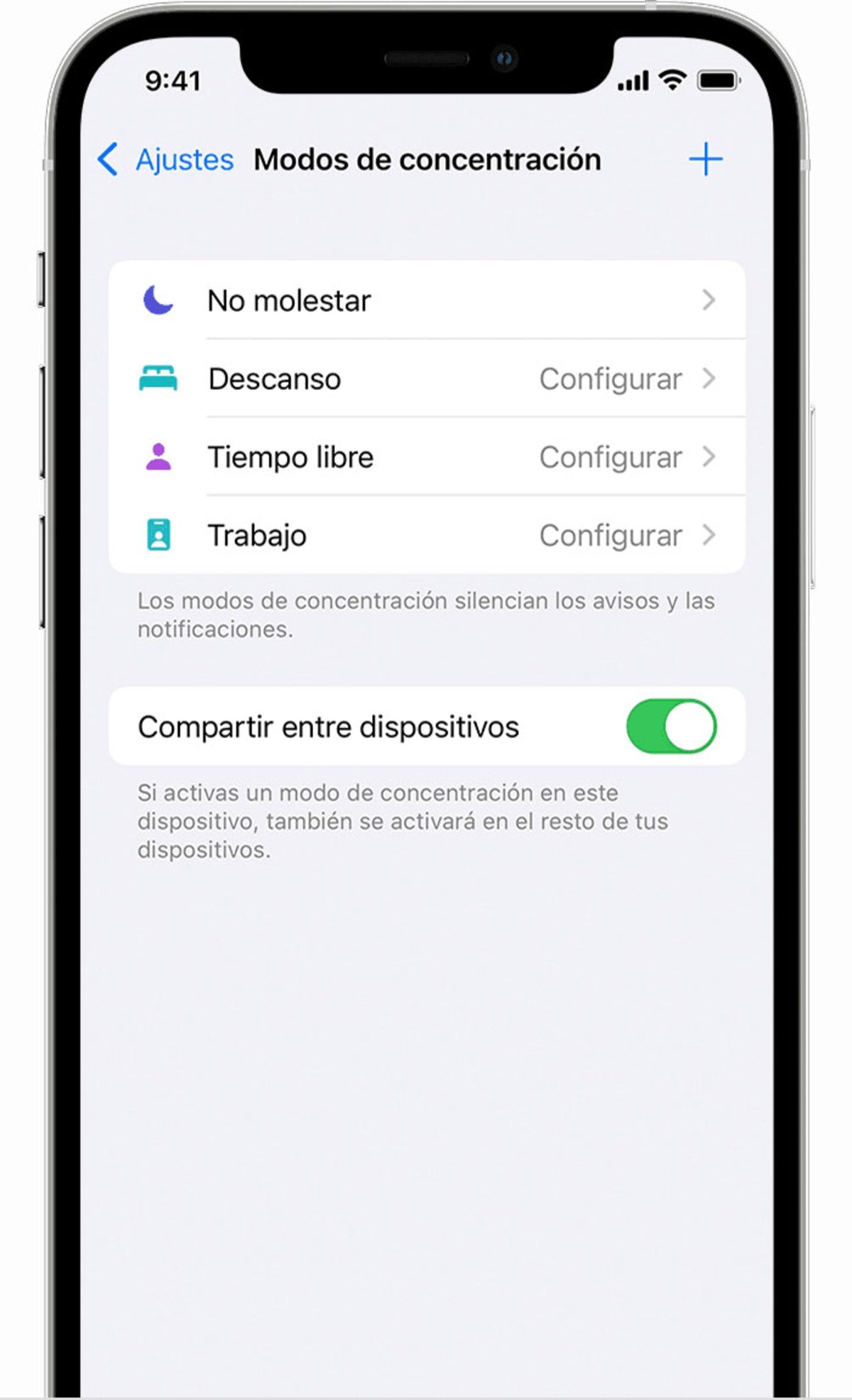 Modo Concentración compartir entre dispositivos iOS 15