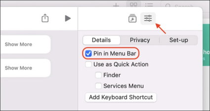 Create a shortcut in the Mac menu bar
