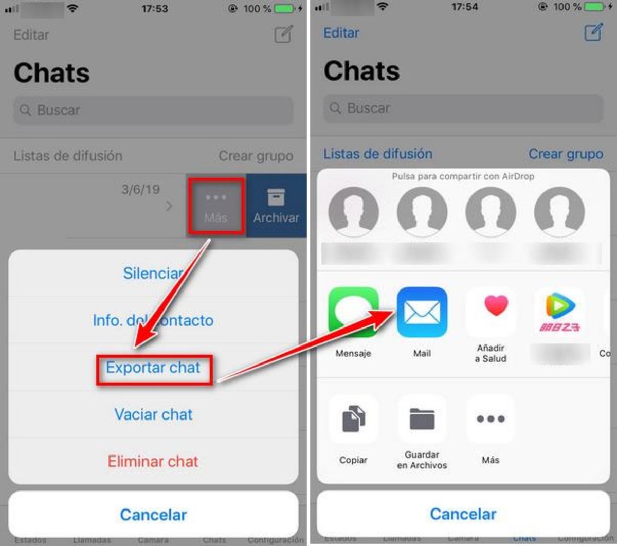 Exportar chats WhatsApp en iPhone