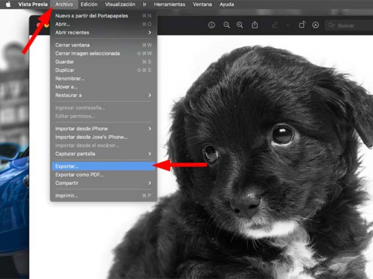 Menú para comprimir una imagen en Mac