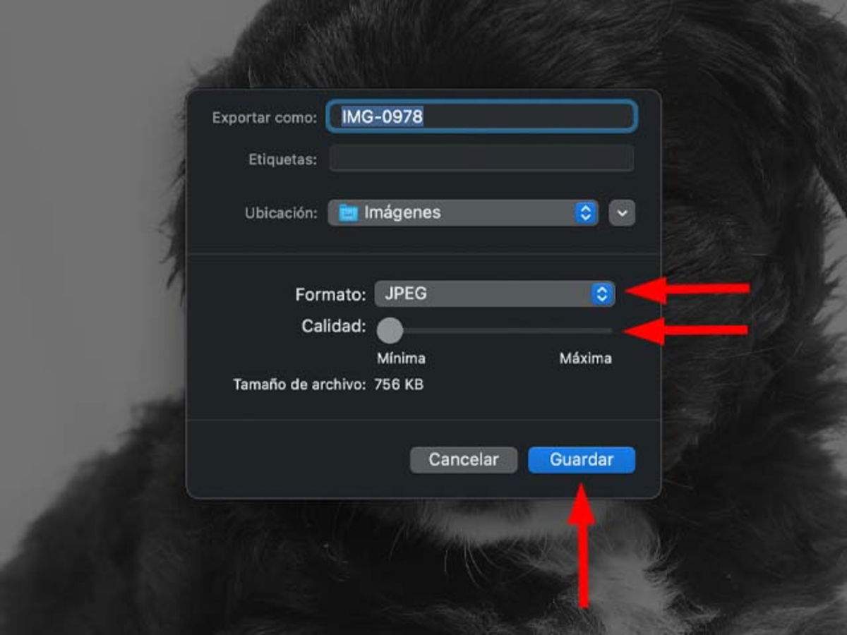 Menú para comprimir imágenes en Mac