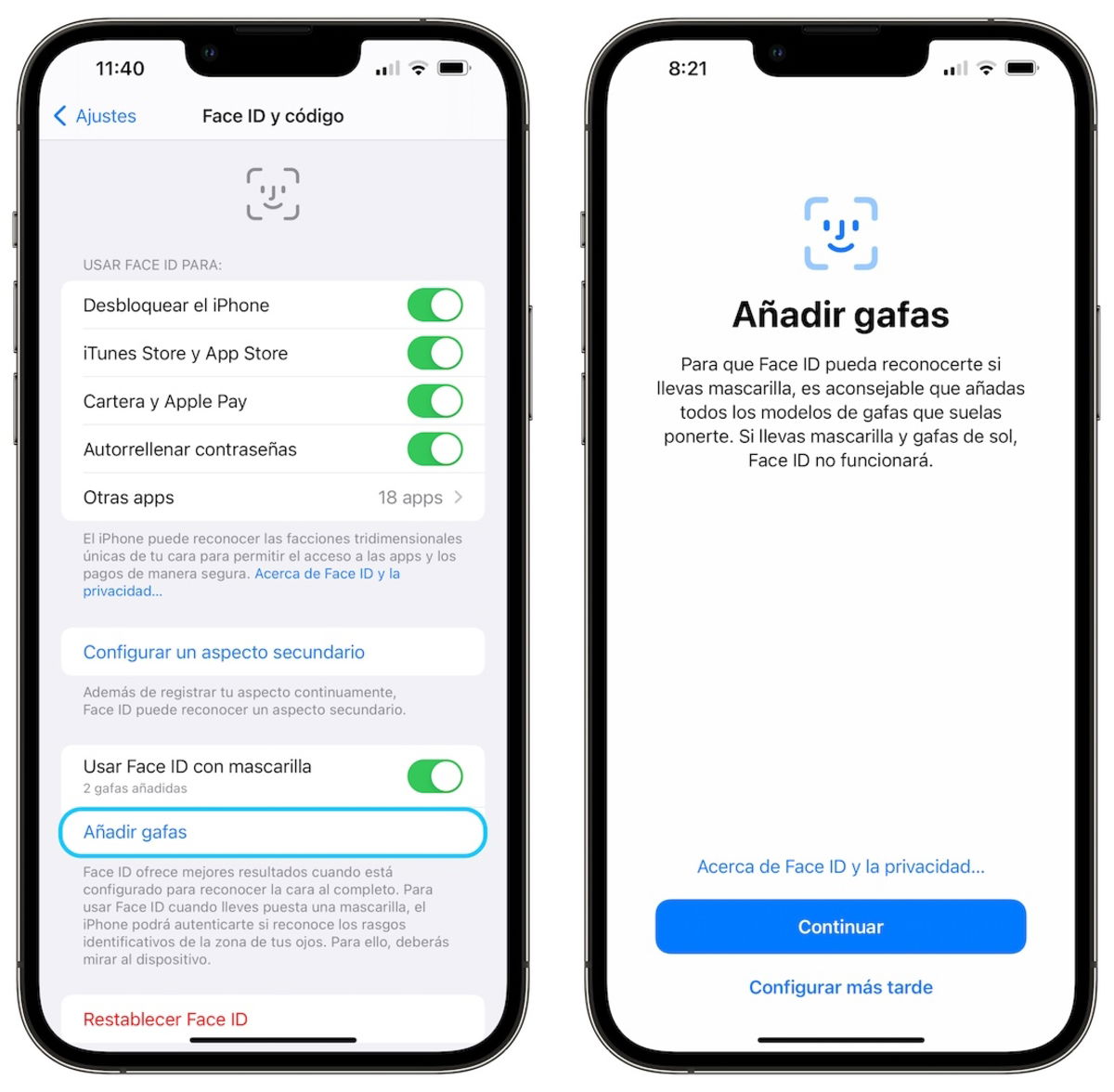 iOS 15.4 permite usar Face ID con mascarilla y sin Apple Watch