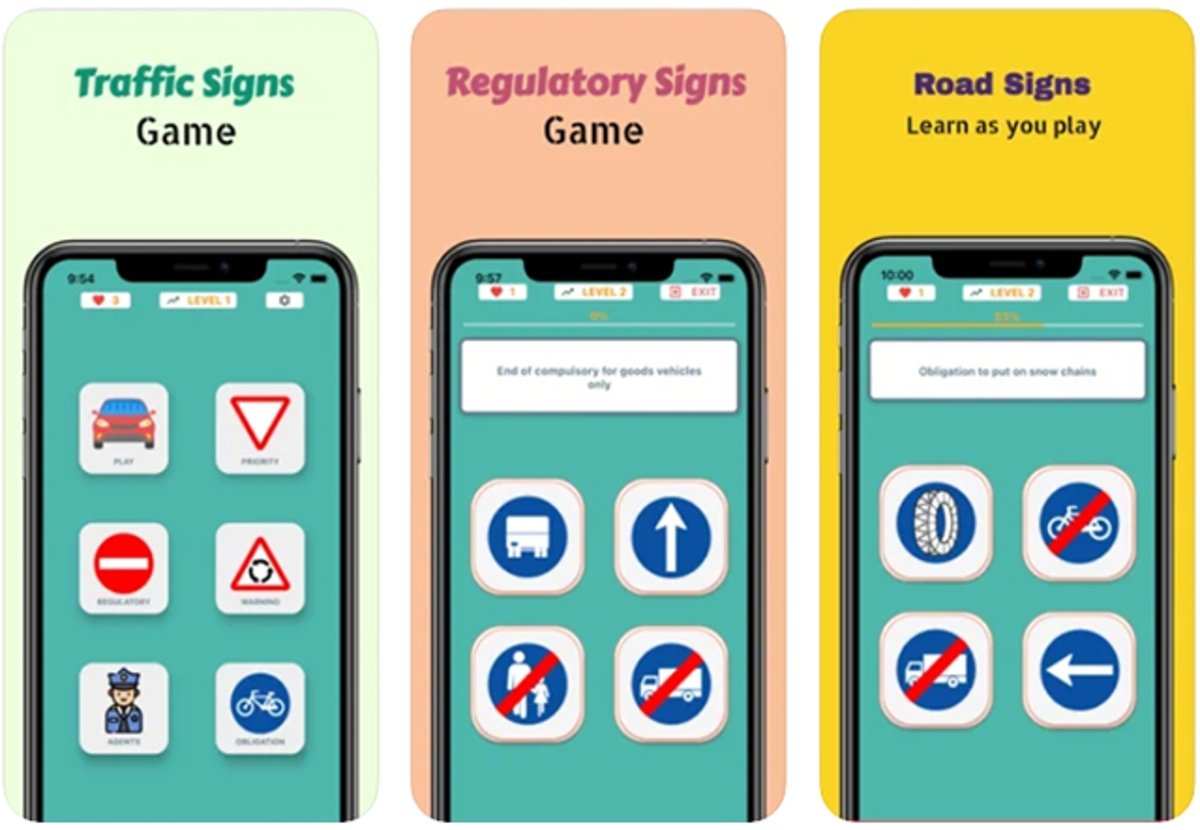 Set of road signs: illustrated signs